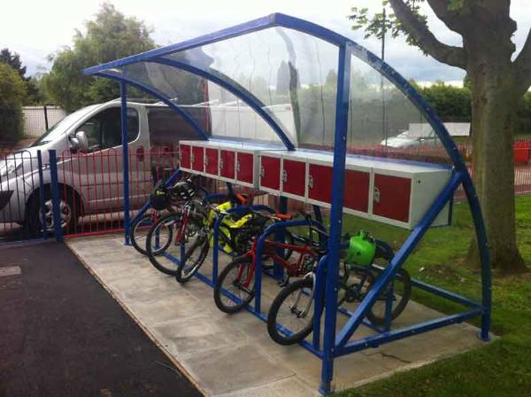 Midi cycle shelter with lockers | SAS Shelters